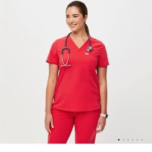 Figs neon red scrub top- one pocket!